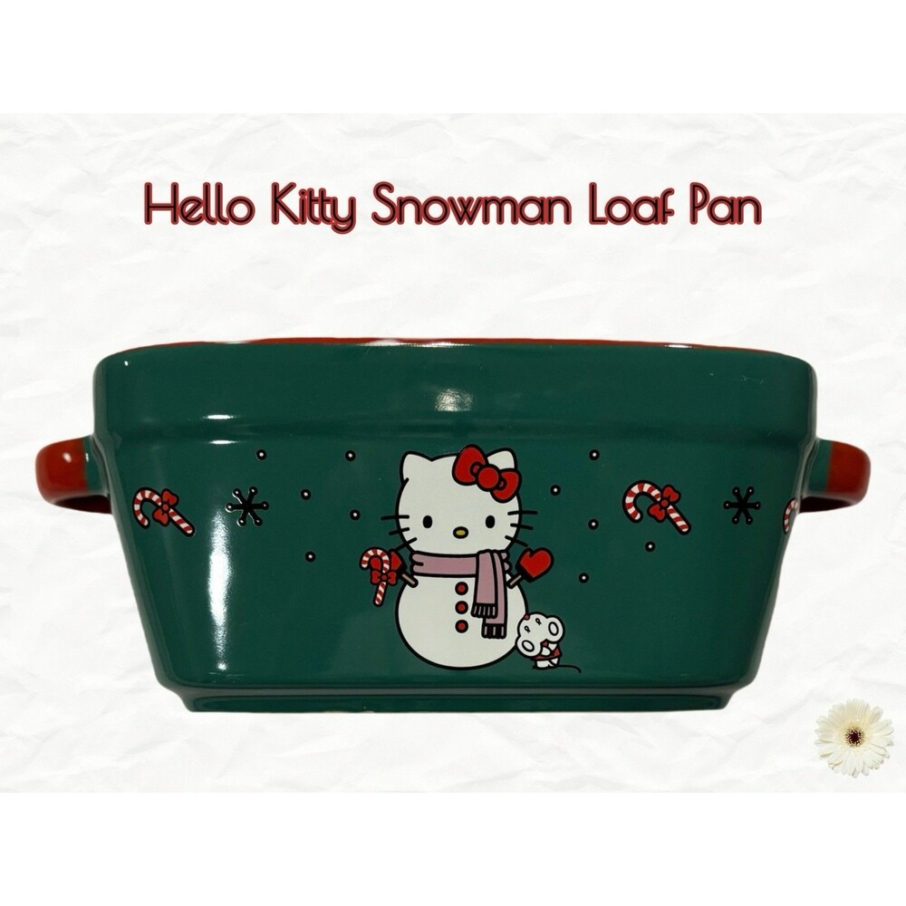 SALE "Hello Kitty" Christmas Ceramic Snowman Loaf Pan Dark Green 9"L x 5"W (NEW)